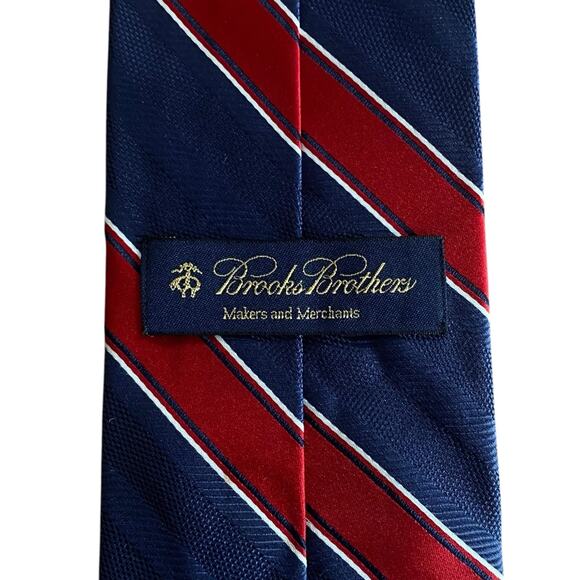 Brooks Brothers Silk Tie Navy Blue Red Repp Stripe Preppy Academia Patriotic USA - Picture 2 of 8